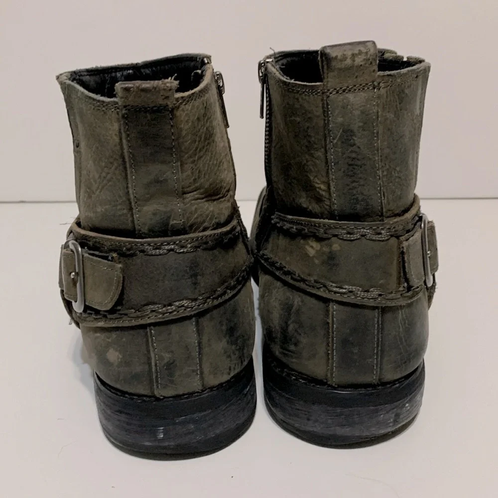 Bed Stu Men's Olive Brown Distressed Leather Harness Boots